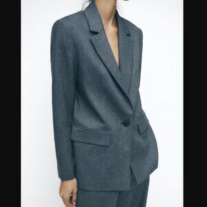 NWT ZARA STRAIGHT CUT SHOULDER PAD BLAZER INDIGO
